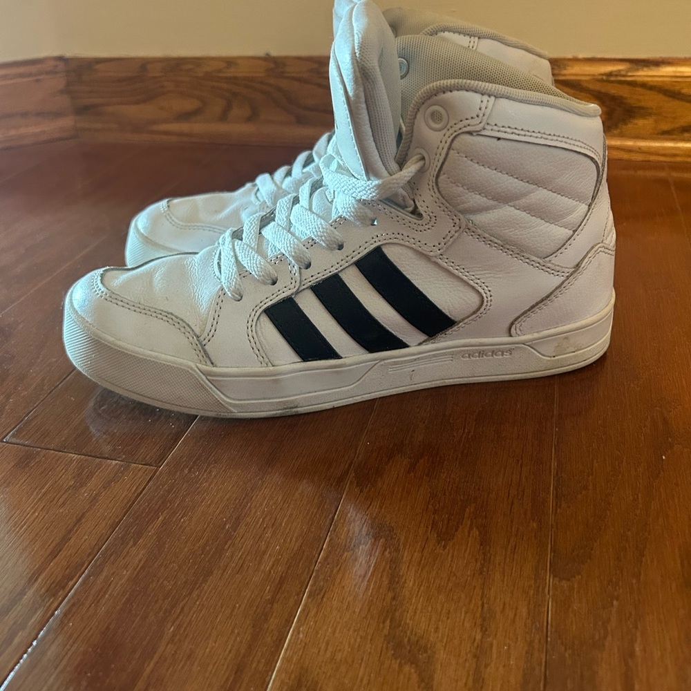 Adidas Women’s White and Black Striped Sneakers